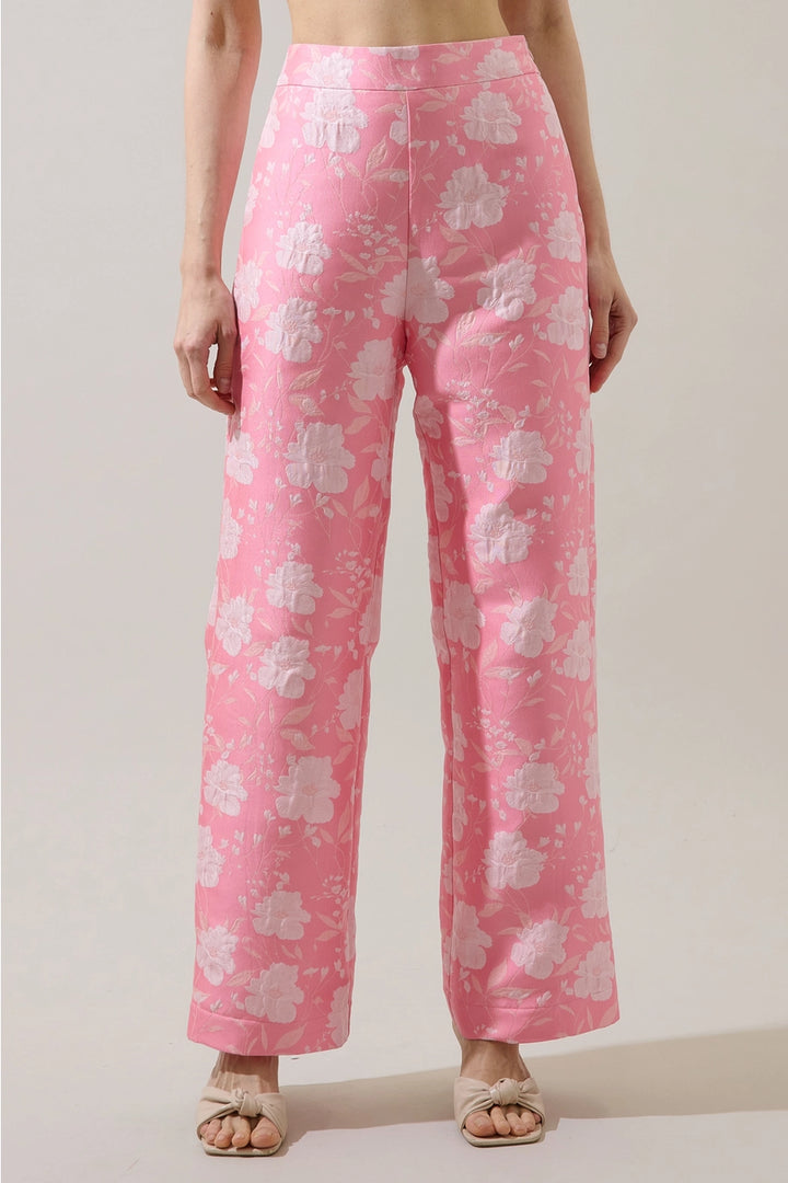 NICOLE JACQUARD WIDE LEG PANT-CORAL PINK