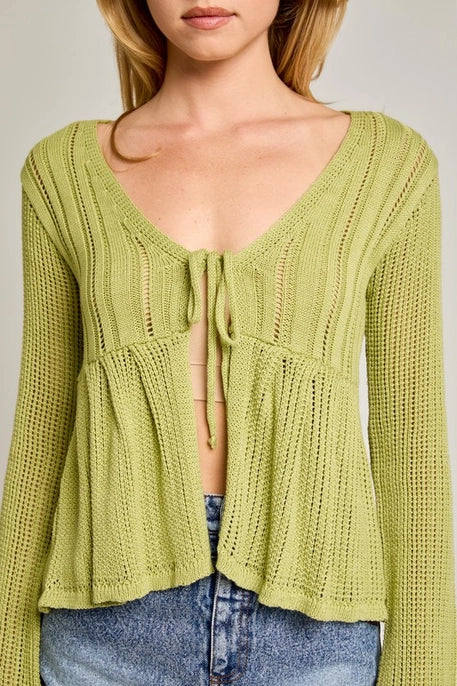 OPEN SWEATER TOP-LIGHT GREEN