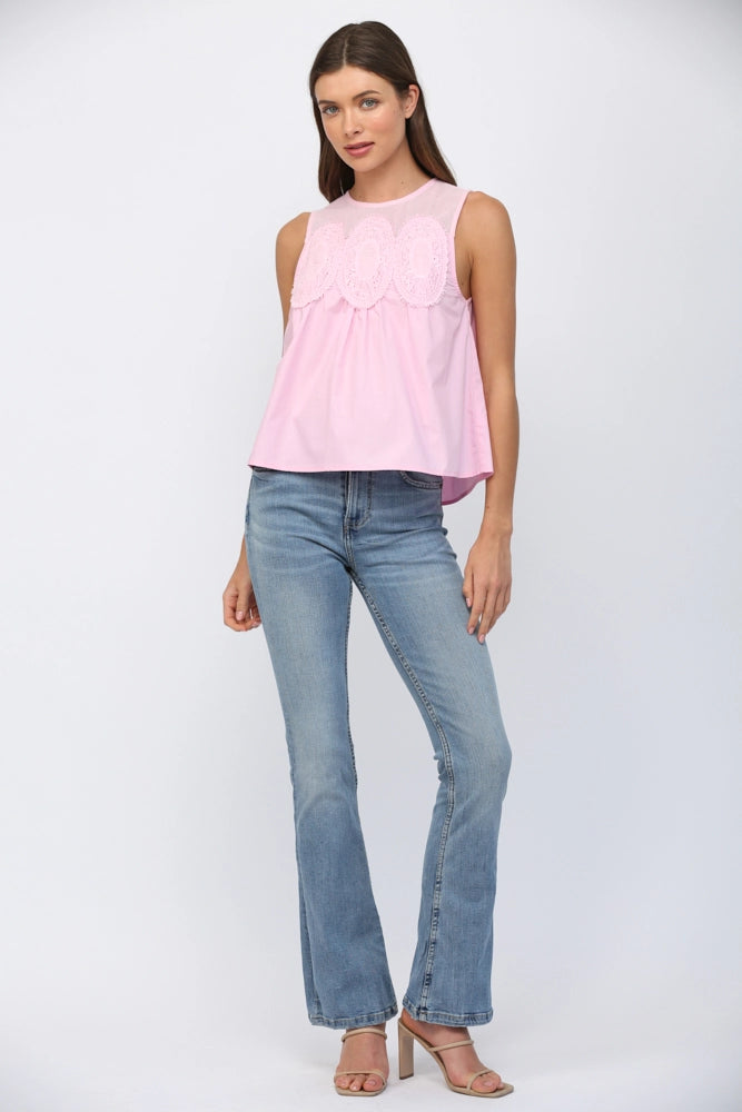 CONTRAST YOKE DETAIL LACE TOO-BABY PINK