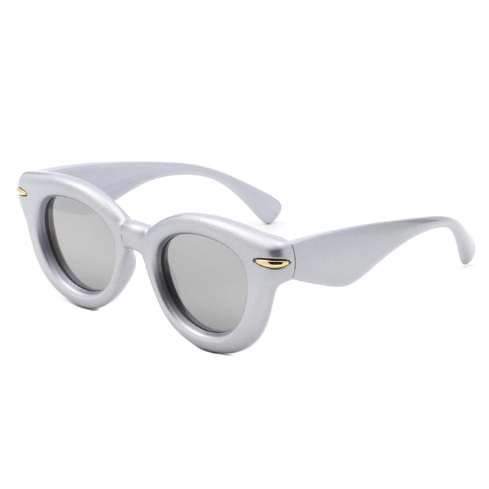 THICK FRAME RETRO CIRCLE SUNGLASSES-SILVER