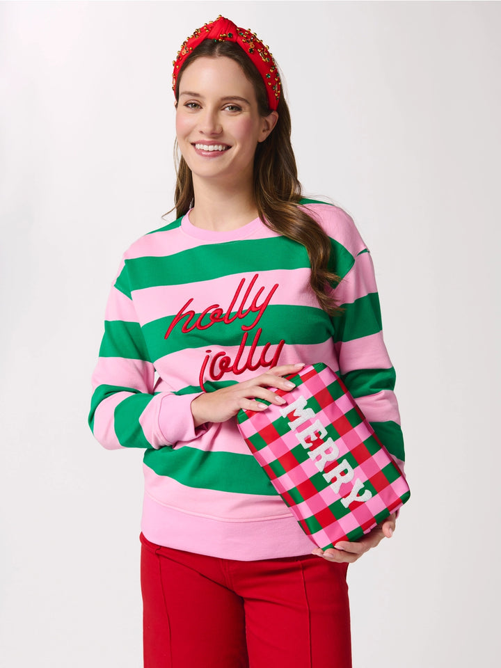 CARA MERRY ZIP POUCH-PINK/GREEN