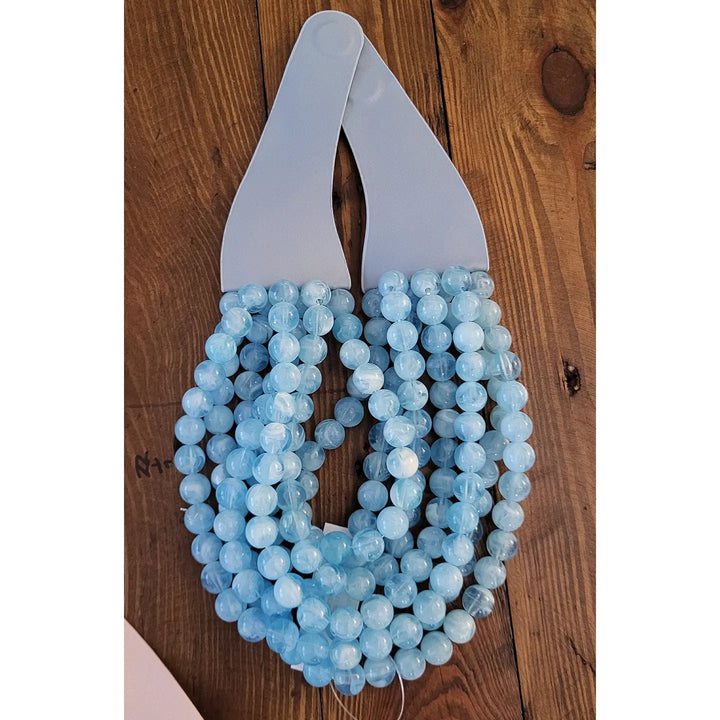 CHUNKY BEADED LAYERED NECKLACE-BLUE