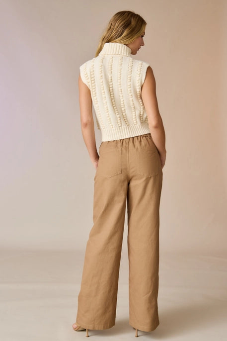 WILLOW TURTLE NECK TEXTURED KNIT VEST-CREAM