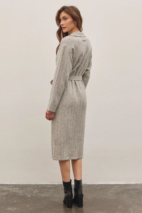 RIBBED SWEATER MIDI DRESS-HEATHER GREY