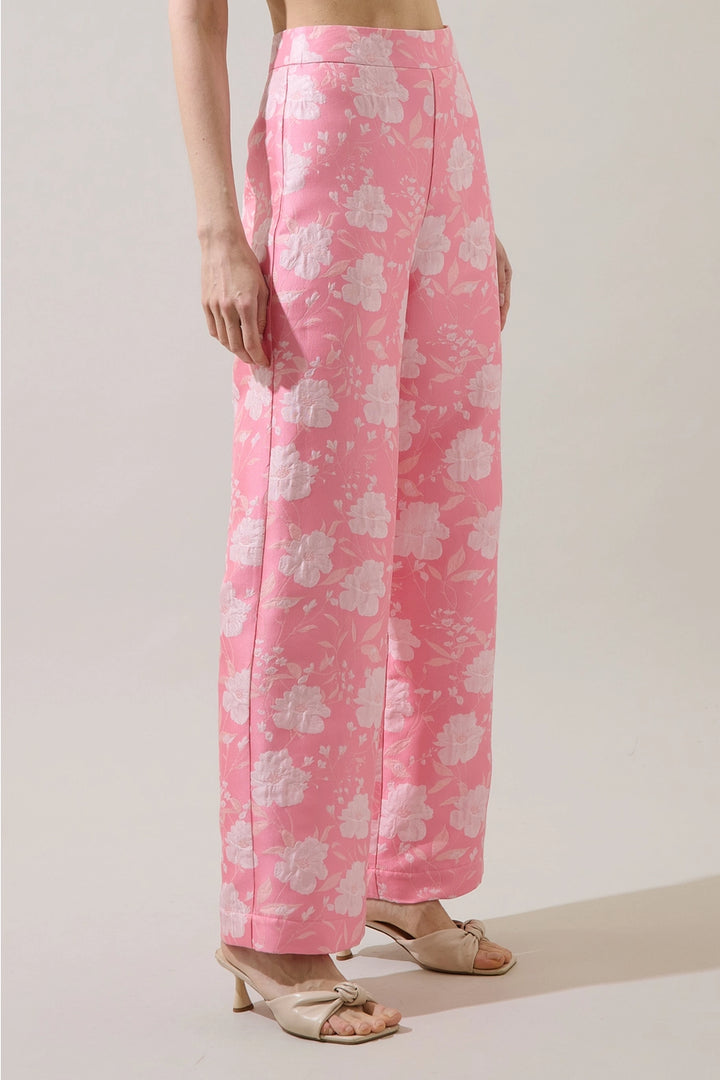 NICOLE JACQUARD WIDE LEG PANT-CORAL PINK