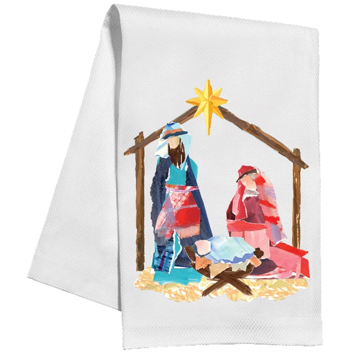 white Festive towel with nativity scene design 