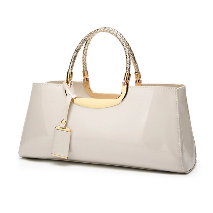 GLOSSY PATENT LEATHER TOTE-WHITE