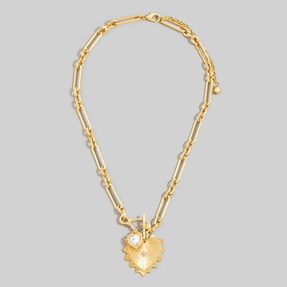 DOUBLE HEART PENDANT OVAL CHAIN-VINTAGE GOLD