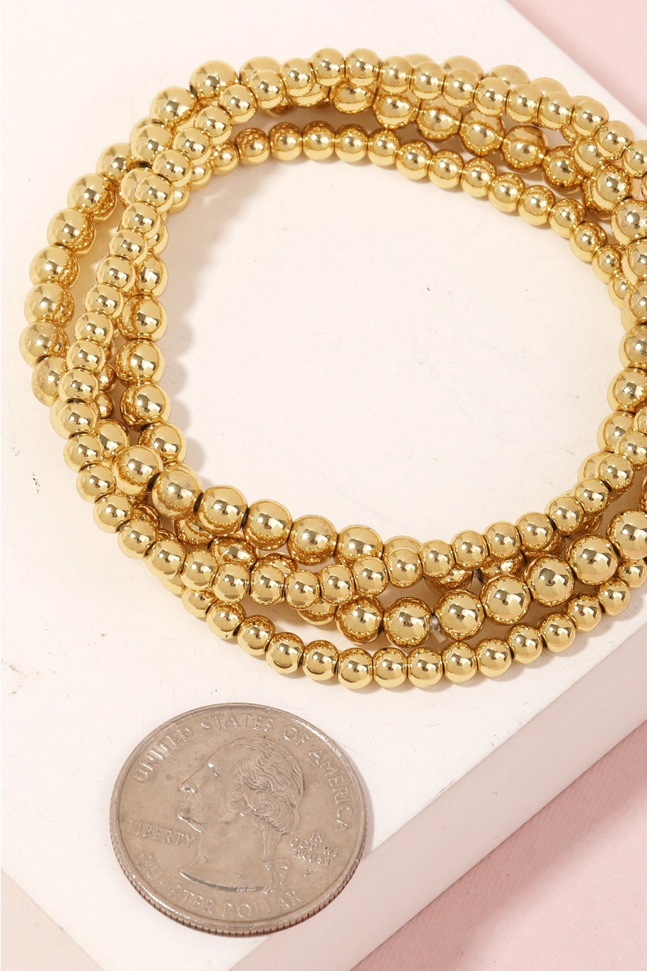 4 ROW BEADED STRETCH BRACELET-GOLD