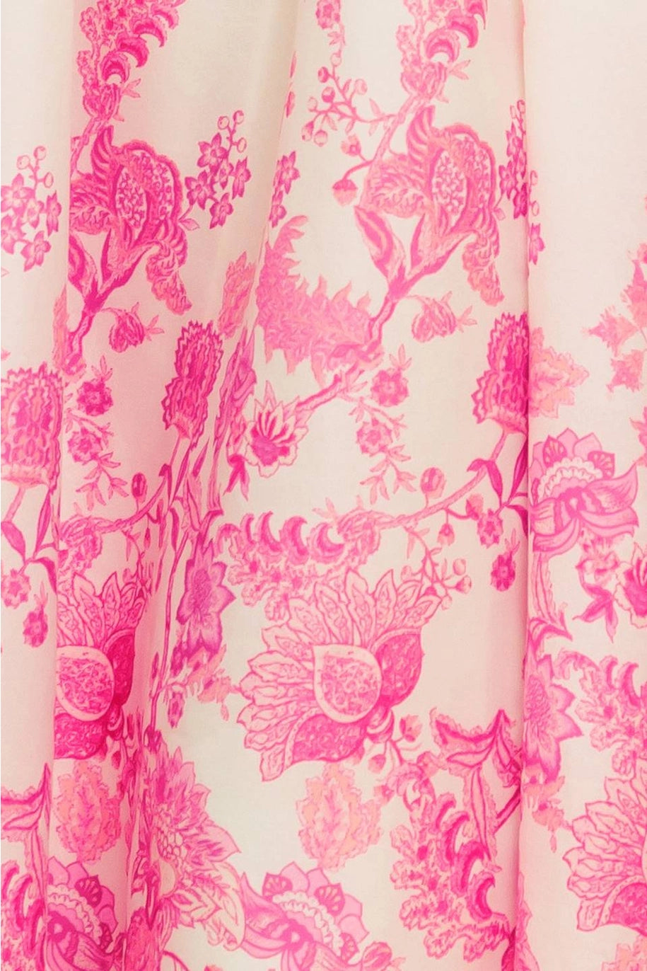 FLORAL STRAPLESS MIDI DRESS-IVORY/PINK