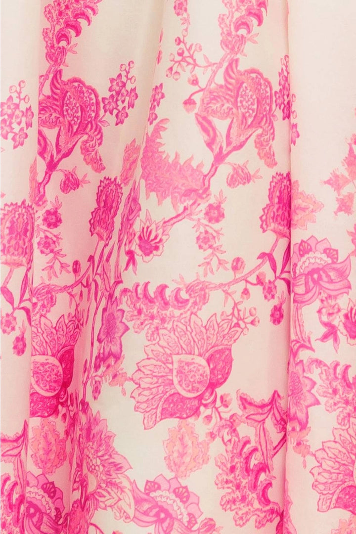 FLORAL STRAPLESS MIDI DRESS-IVORY/PINK