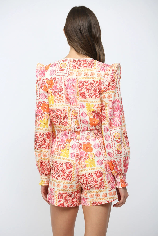 FLORAL PATCHWORK ROMPER-IVORY/MULTI