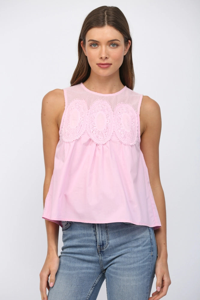 CONTRAST YOKE DETAIL LACE TOO-BABY PINK