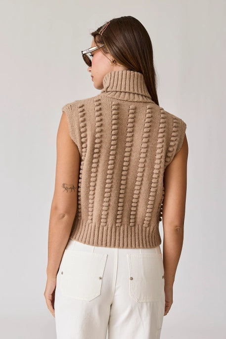 WILLOW TURTLE NECK TEXTURED KNIT VEST-TAUPE