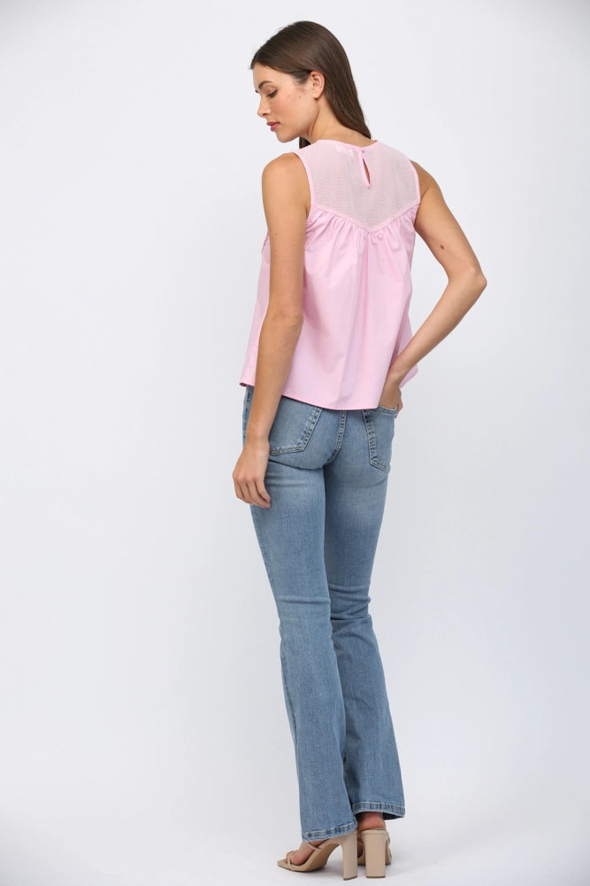 CONTRAST YOKE DETAIL LACE TOO-BABY PINK