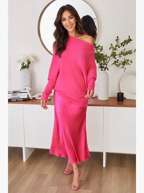 ASYMMETRICAL SWEATER-FUCHSIA