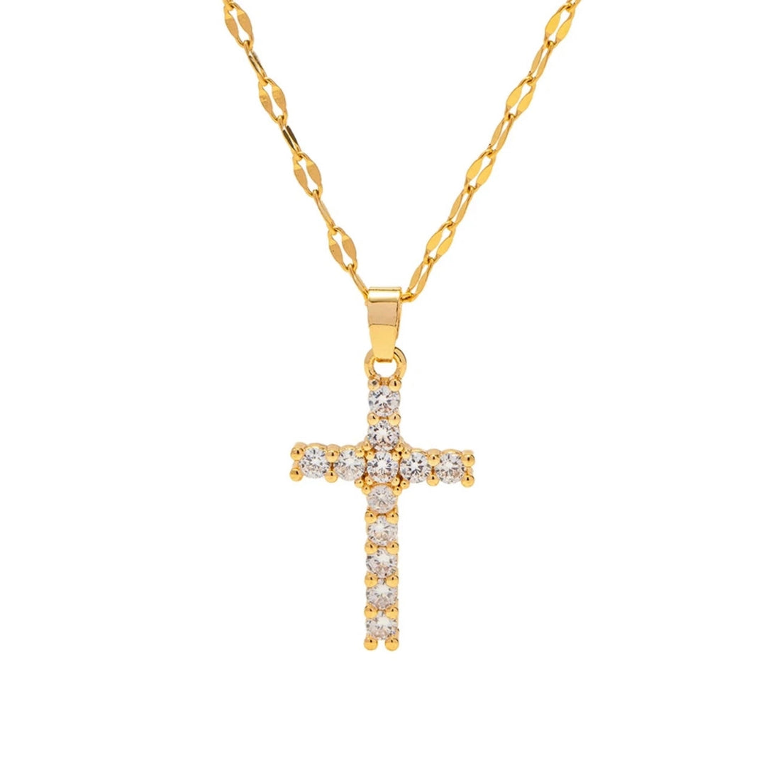 SPARKLE CROSS NECKLACE-GOLD