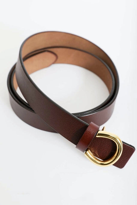 MINIMALIST GOLD HORSESHOE BELT-BROWN