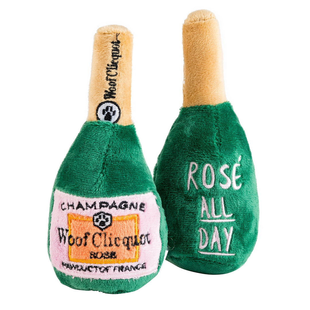 LARGE WOOF CLICQUOT CHAMPAGNE BOTTLE SQUEAKER DOG TOY