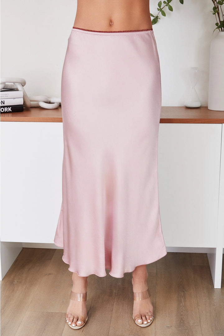 SILKY SLIP SKIRT WITH LACE WAISTBAND-DUSTY ROSE