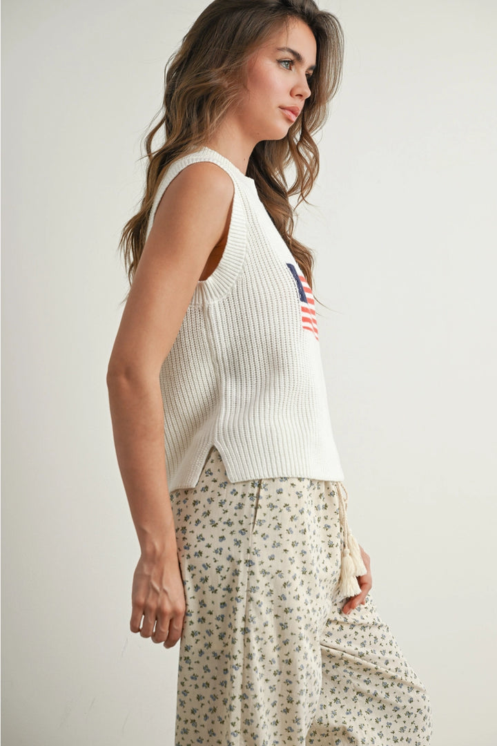 FLAG PRINT KNITTED TANK TOP-IVORY/MULTI