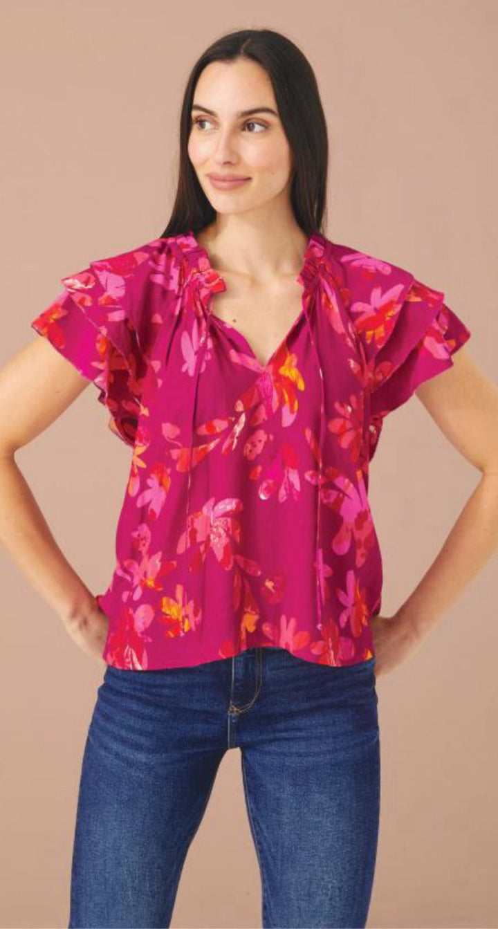 VERONICA TOP-MAGENTA MARBLE FLORAL