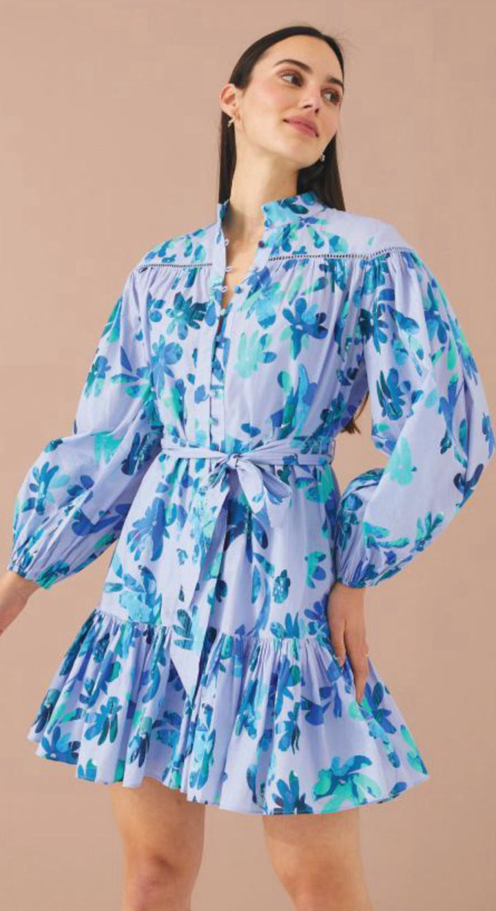 LORI DRESS CORNFLOWER MARBLE FLORAL