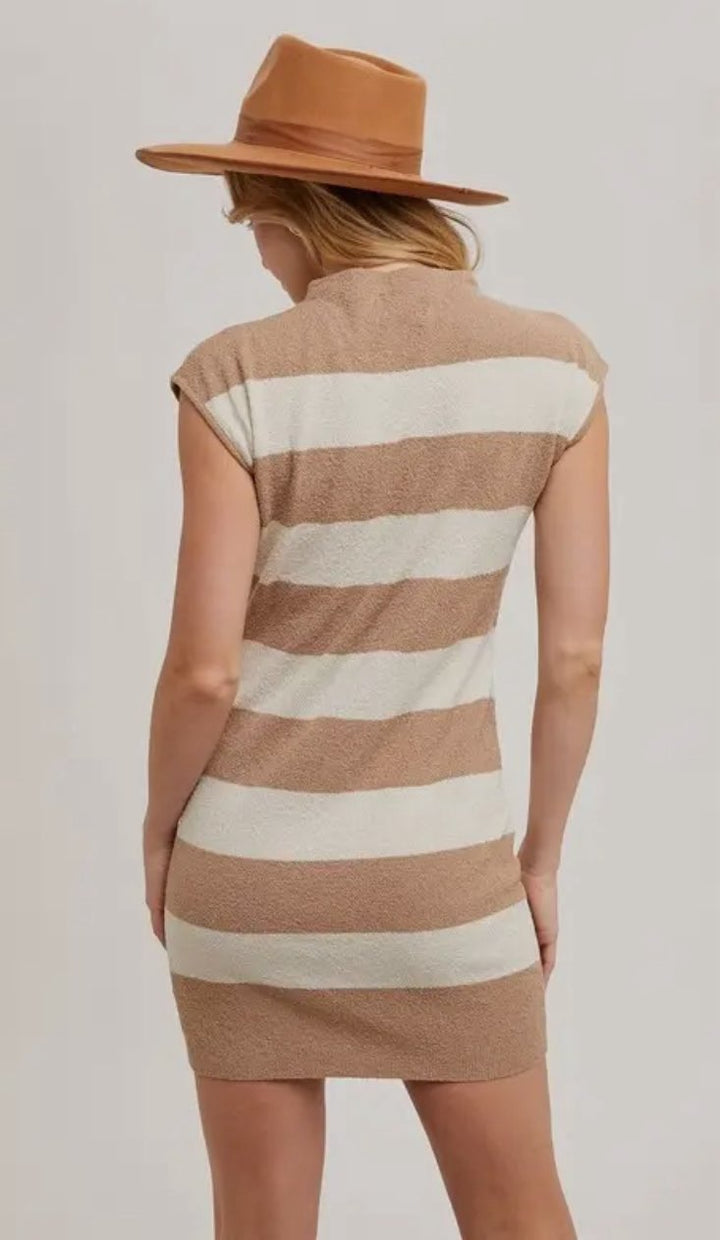 SERENA STRIPED MINI DRESS-TAUPE