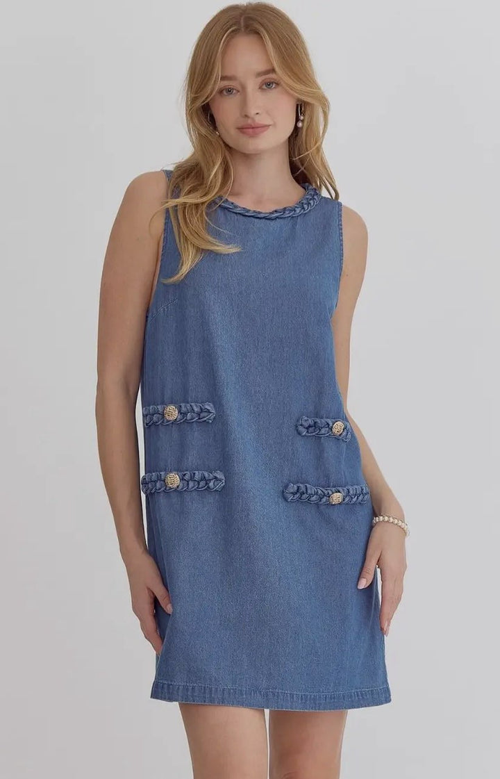 BETH DENIM SLEEVELESS MINI DRESS-DENIM