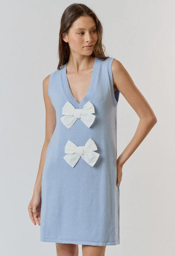 BLAIR FRONT BOW DETAIL MINI SWEATER DRESS-SKY BLUE