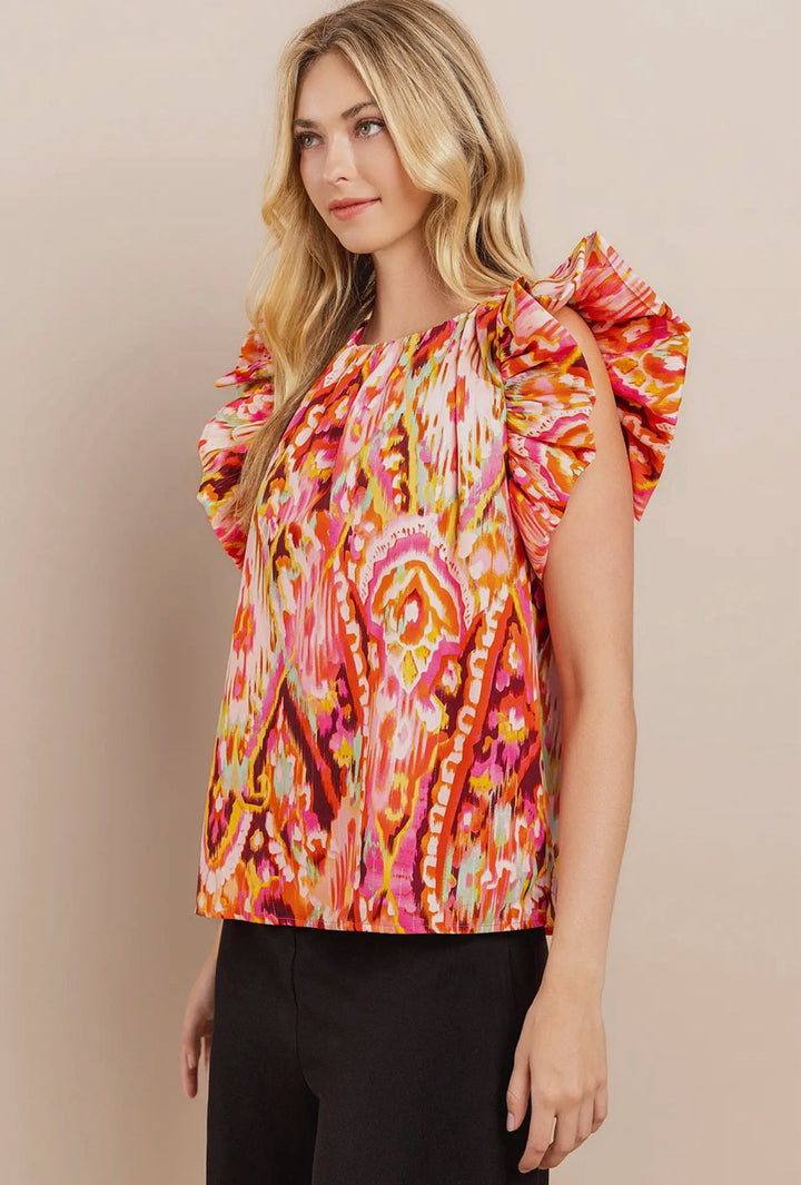 SOPHIA ABSTRACT PRINTED BLOUSE-PINK