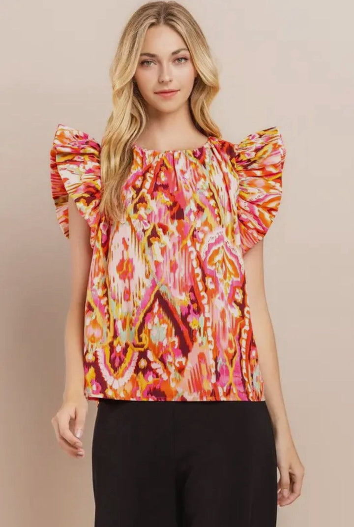 SOPHIA ABSTRACT PRINTED BLOUSE-PINK