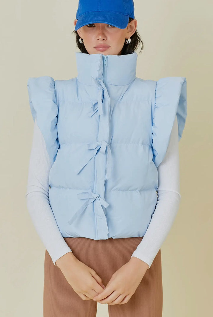 REAGAN RUFFLE PUFFER VEST-BABY BLUE