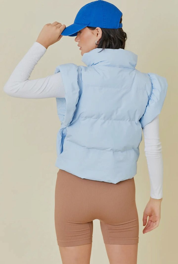 REAGAN RUFFLE PUFFER VEST-BABY BLUE