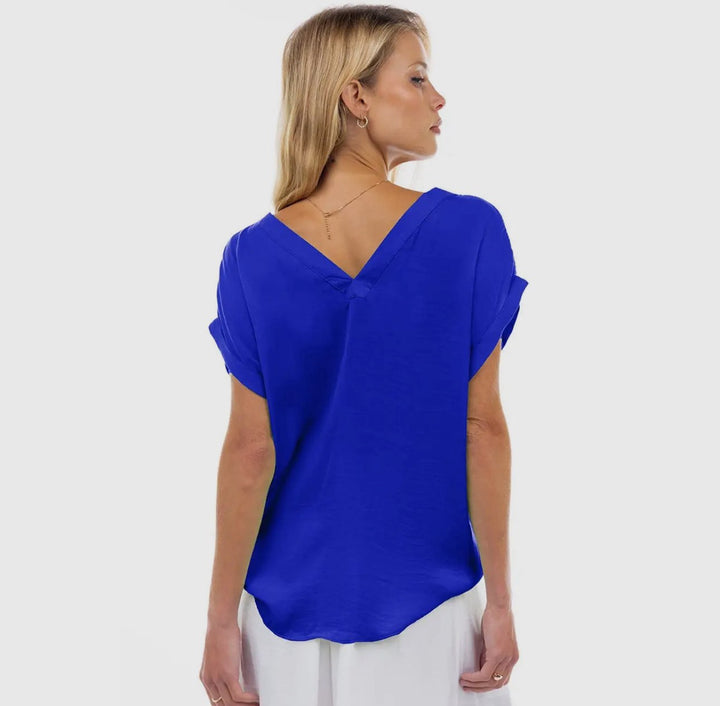 CHANDLER V-NECK DROP SHORT SLEEVE TOP-CAPRI BLUE