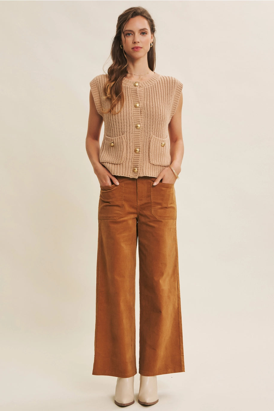 CORDUROY WIDE LEG PANT-MOCHA