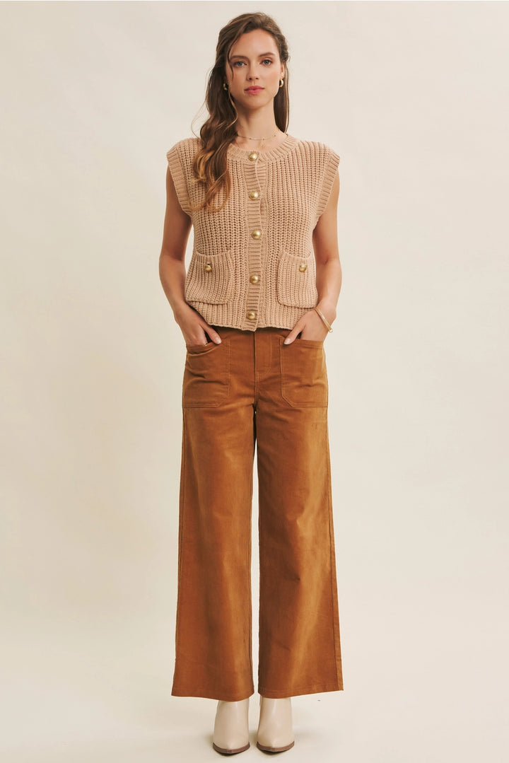 CORDUROY WIDE LEG PANT-MOCHA
