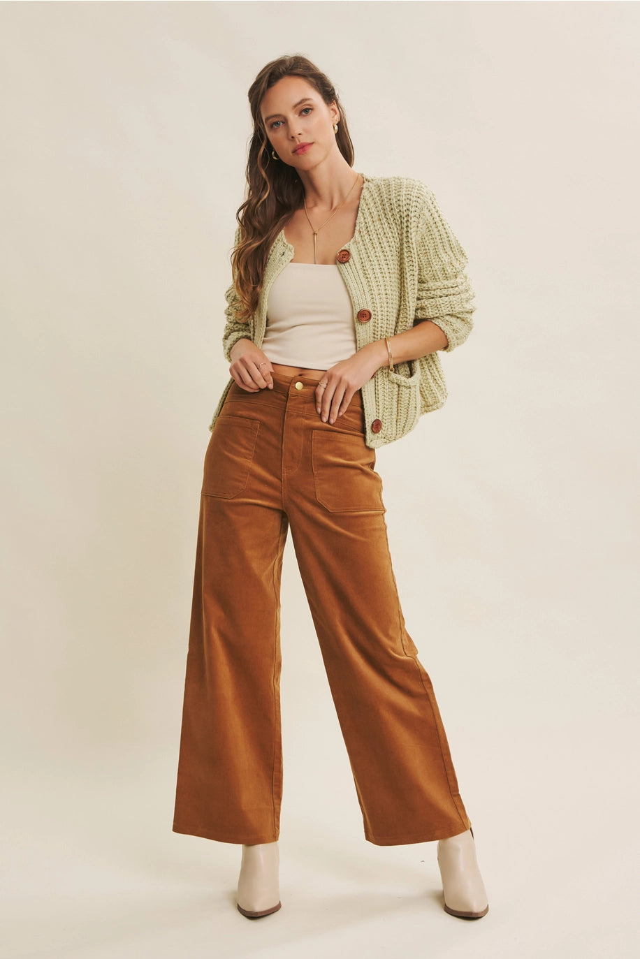 CORDUROY WIDE LEG PANT-MOCHA