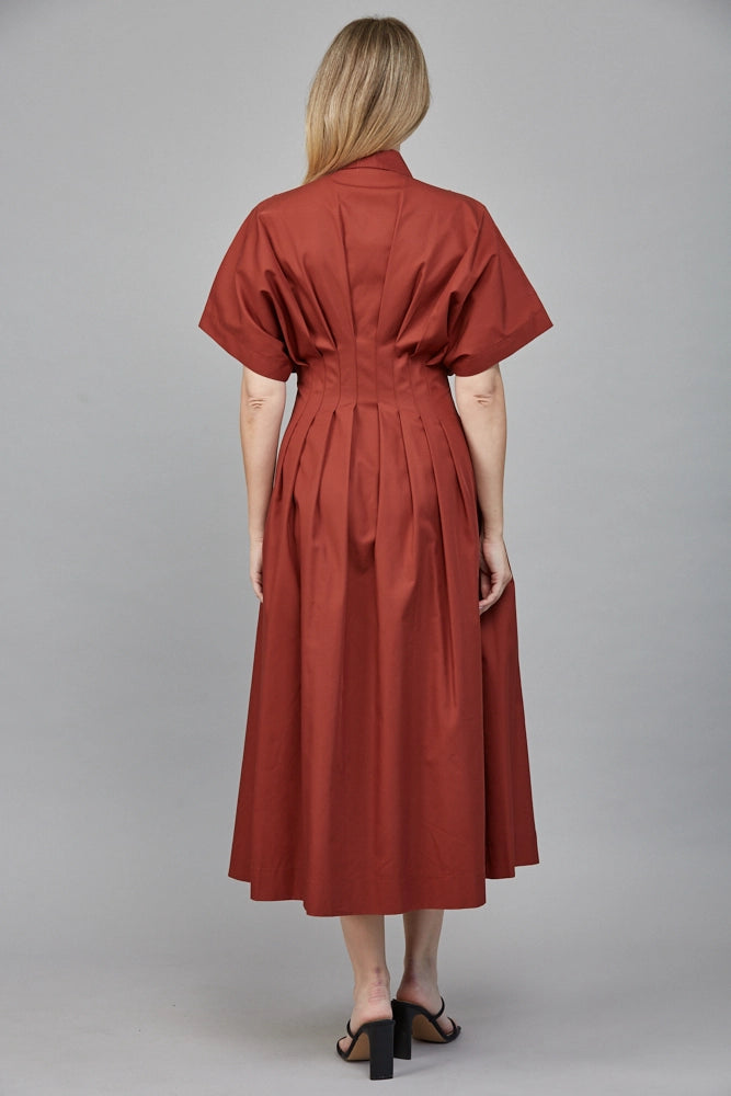 RHINESTONE EMBELLISHED SHIRT MIDI DRESS-TERRACOTTA