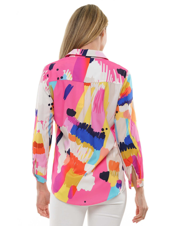 ABSTRACT PRINTED BUTTON UP BLOUSE-MULTI