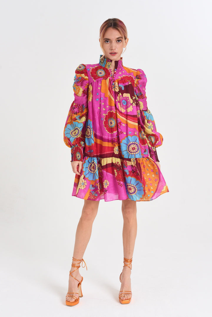 ALEXIS ABSTRACT PRINTED MINI DRESS-MAGENTA MULTI