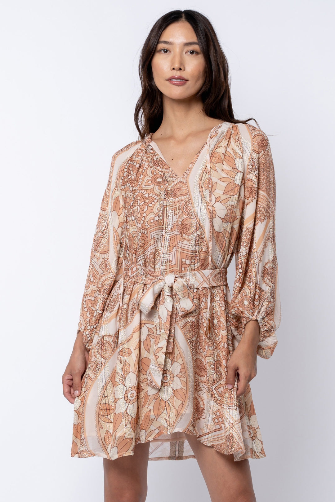 SONIA METALLIC PRINT MINI DRESS-TAUPE/MULTI