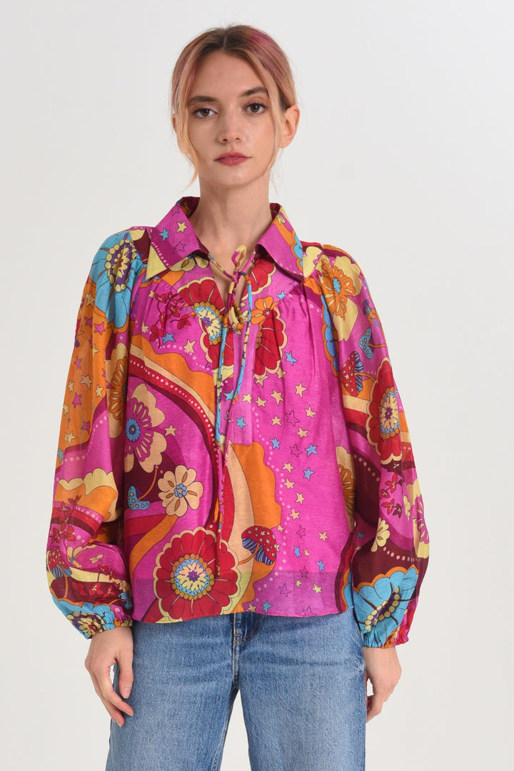 ELISA ABATRACT PRINTED POPOVER TOP-MAGENTA MULTI