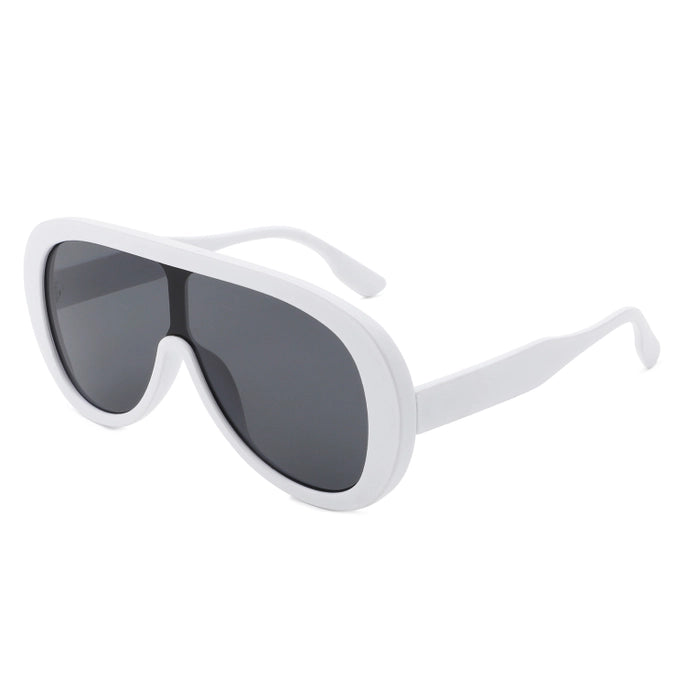 OVERSIZED BOLD AVIATOR RETRO ROUND SUNGLASSES-WHITE