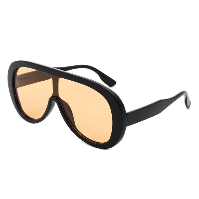 OVERSIZED BOLD AVIATOR RETRO ROUND SUNGLASSES-BLACK/YELLOW