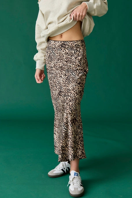 IRIS LEOPARD MIDI SKIRT-TAN/BLACK