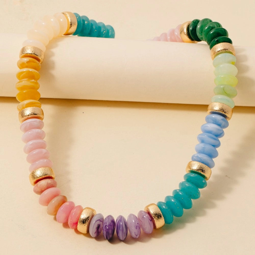 large Colorful beaded necklace with gold accents 