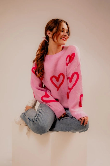 HEART PRINTED SWEATER-PINK/FUCHSIA