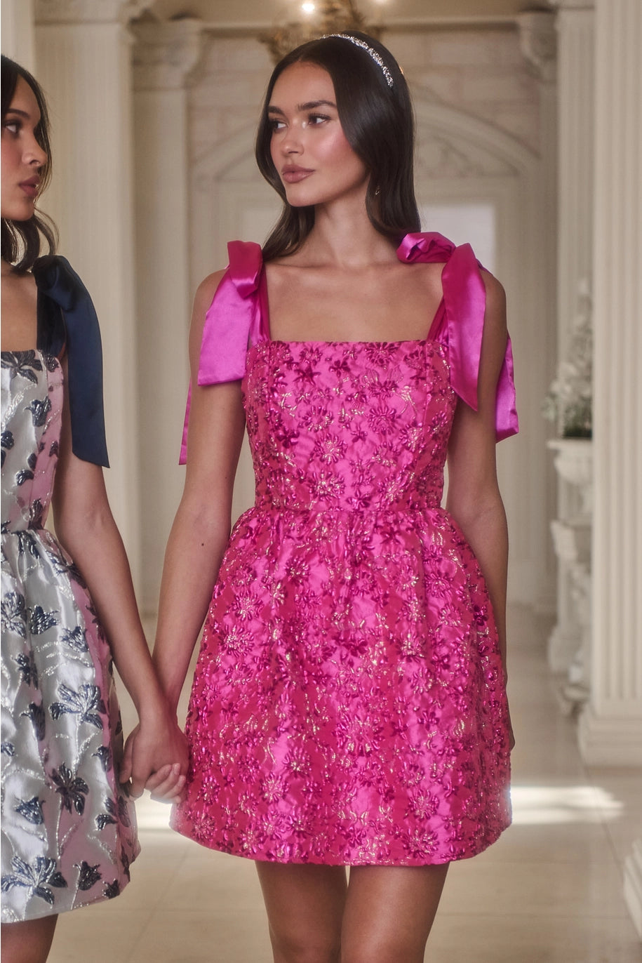 HARRINGTON JACQUARD NIDIA MINI DRESS-FUSCHIA