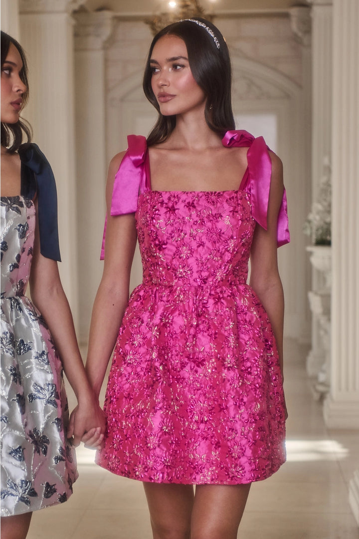 HARRINGTON JACQUARD NIDIA MINI DRESS-FUSCHIA